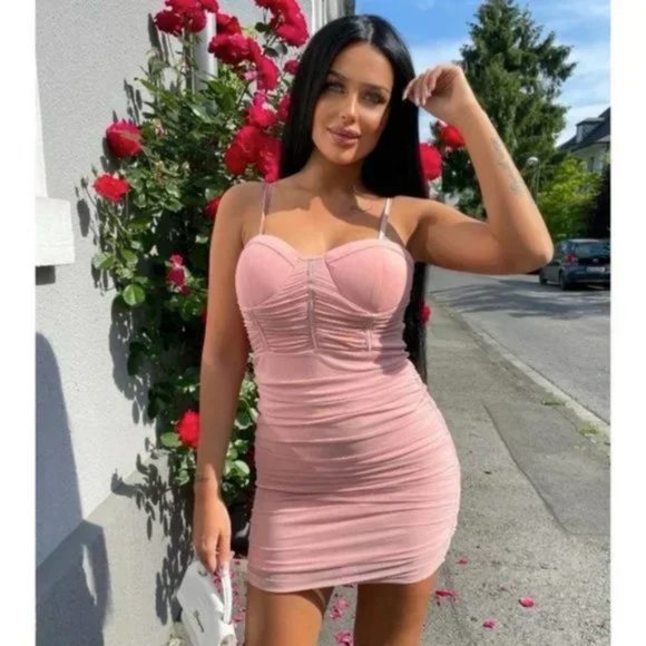 Pink Sleeveless Bustier Ruched Bodycon Mini Dress - Picture 12 of 15